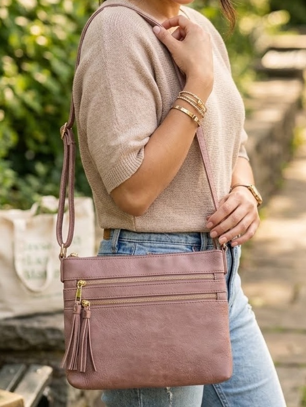 B BRENTANO NWT Blush Vegan Leather Crossbody Bag Mini Tassels